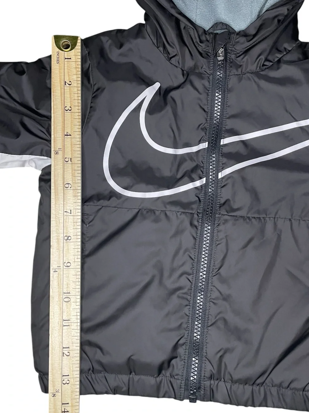 Nike Black with White Swoosh Hooded Fleece Lined Fall/Spring Jacket-Kids 7